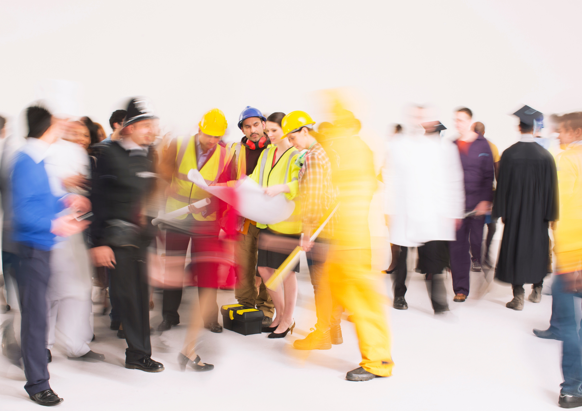 Workers from many different professions, including construction, healthcare and graduates, gathered together